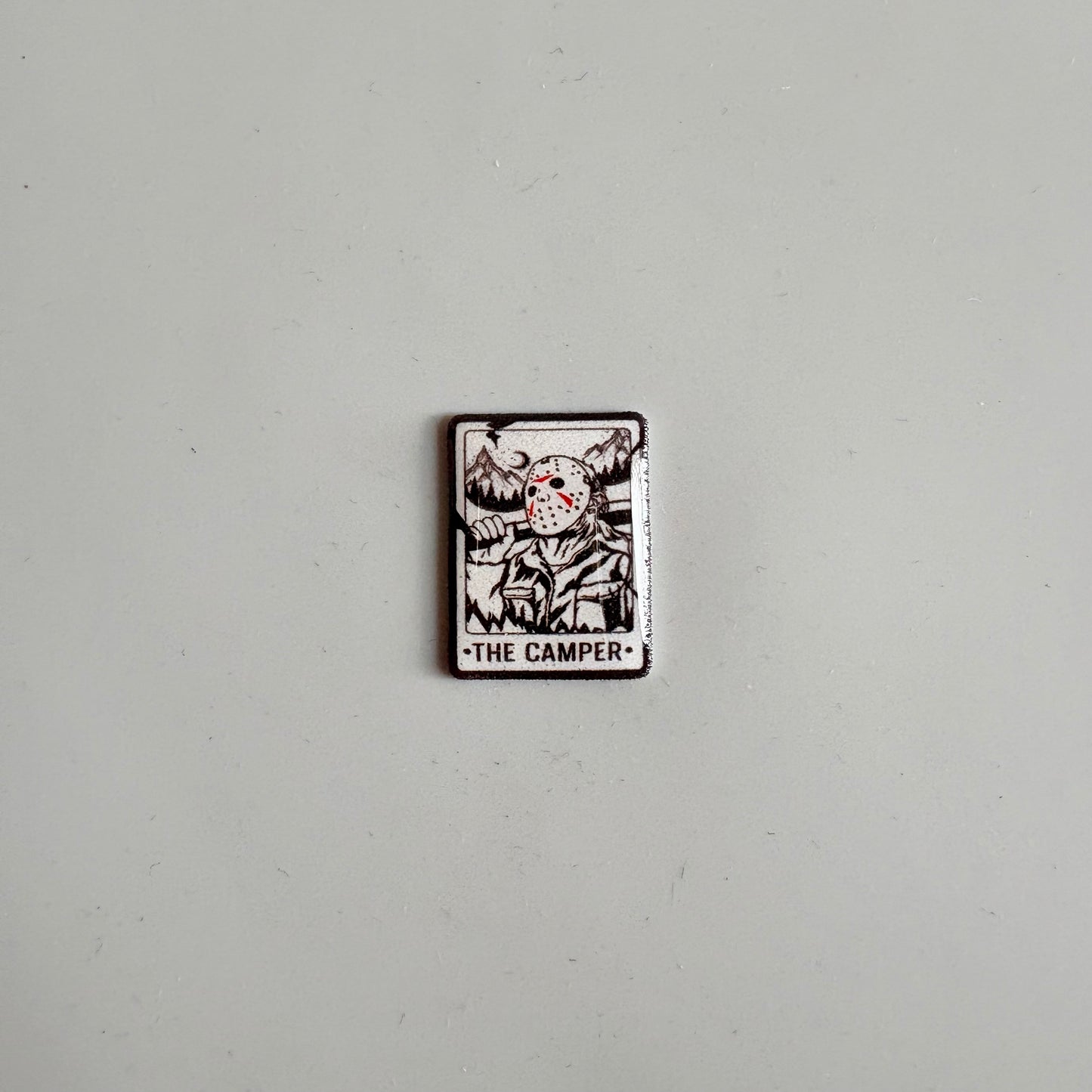 Jason Voorhees The Camper Tarot Card Pin Badge OR Croc Charm